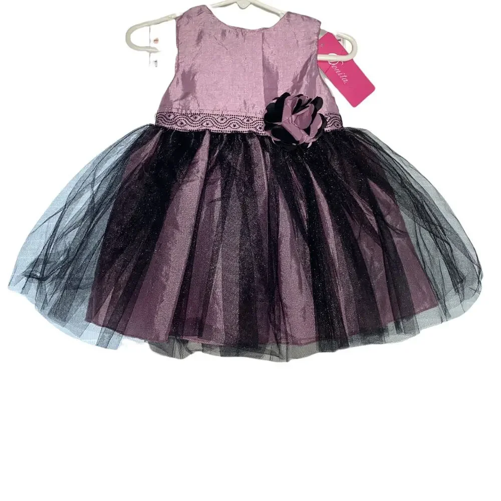 baby girl formal Holiday tulle dress purple black sleeveless size 9-12 months